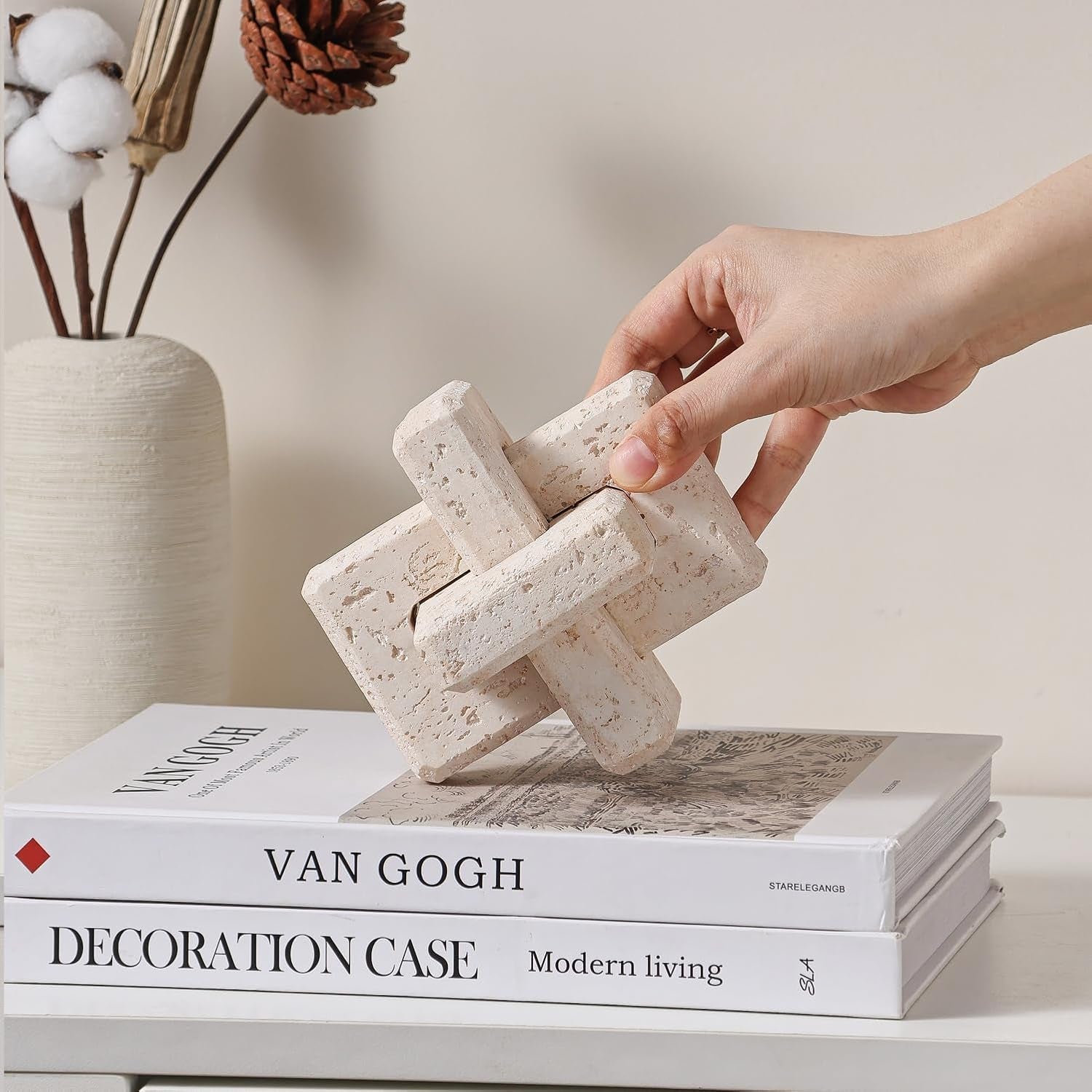 3-link-knot-resin-travertine-decor-coffee-table-book-shelf-decoration-light-beige-entry-table-decor-decorative-objects-aesthetic-accents-for-boho-modern-rustic-office-living-room-home-decor