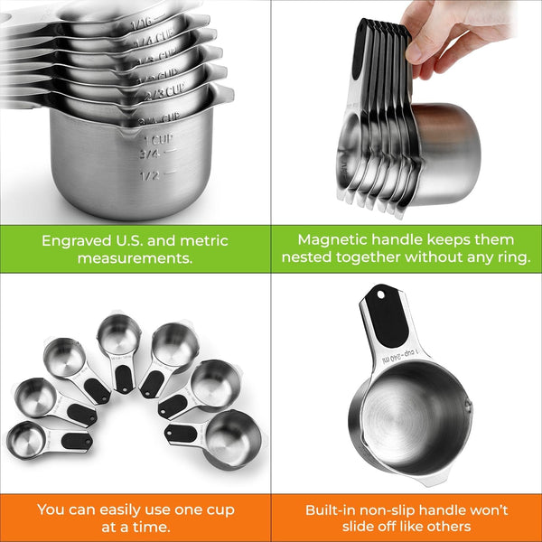 Magnetic Stainless Steel Measuring Cups Set of 7 Patented Black4