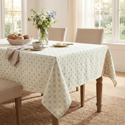 White Cross-Star Table Cloth, 60×84 Inch, Rectangular5