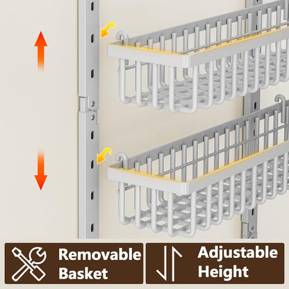 9 Tier over the Door Pantry Organizer, 2 in 1 Wall Mount or Hanging Spice Rack with Adjustable Deep Basket, Heavy-Duty Seasoning Organizer and Storage for Kitchen Cabinet Closet Bathroom5