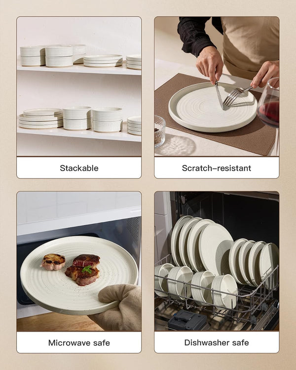 Stoneware Dinnerware Sets, Plates, Bowls, Dishes Set for 85