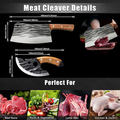 2 PCS Hand Forged Cleaver Knife Set with Heavy Duty Bone Chopper3