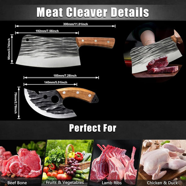 2 PCS Hand Forged Cleaver Knife Set with Heavy Duty Bone Chopper3