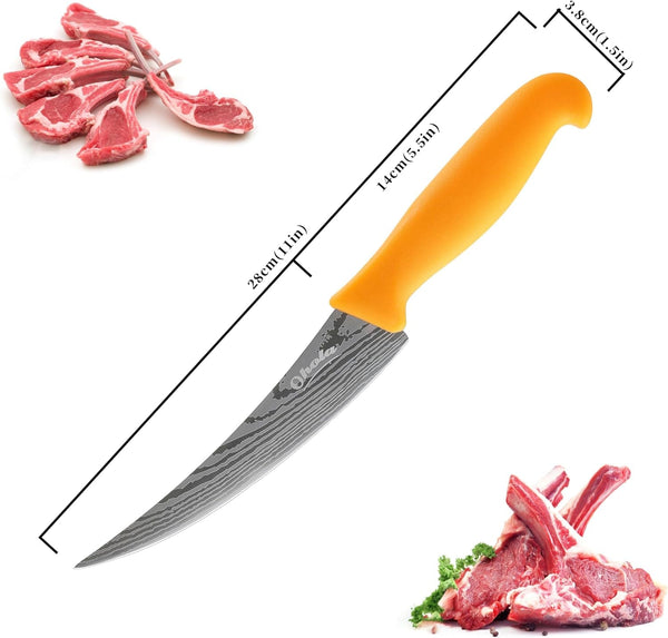 2PCS Curved Boning Knife, OHOLA 6 Inch Deboning Knife, Premium Stainless Steel Fillet Knife with Ergonomic PP Hanlde, Great for Meat, Fish, Poultry, Cutting, Trimming, Dishwasher Safe3