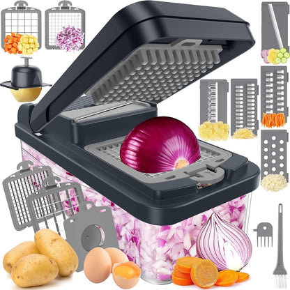 12-In-1 Vegetable Chopper with 7 Blades, Food Veggie Cutter, Mandoline Gray1