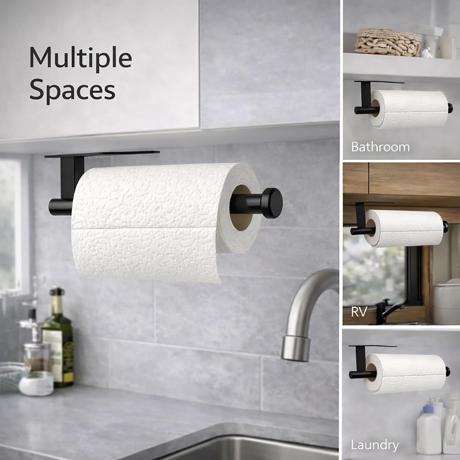 paper-towel-holder-self-adhesive-or-screw-mounting-black-wall-mount-sus304-stainless-steel-paper-towel-holder-under-cabinet-for-kitchen-counter-cabinet-bathroom