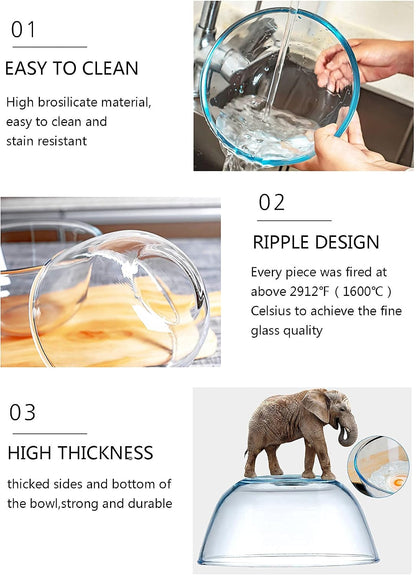 Glass Mixing Bowl Set for Baking 3-Piece Salad Bowl Set (1Qt, 2.5Qt, 4.2Qt), High Brosilicate Large Bowls for Kitchen Prepping Serving and Storage, Microwave Dishwasher Oven Safe7