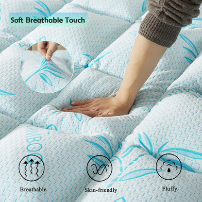 5 Inch Queen Mattress Topper Breathable Bamboo Viscose Air Layer,Memory Foam Mattress Topper Queen Size Blue.3