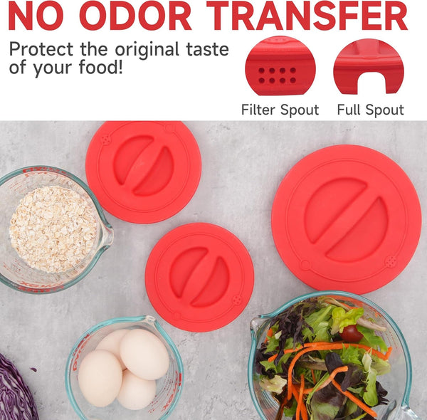 3 Pack Silicone Replacement Lids, Respectively Fits Pyrex 1-Cup, 2-Cup & 4-Cup Tempered Glass Liquid Measuring Cups, Reusable & Food-Grade Silicone, Dishwasher & Microwave Safe5