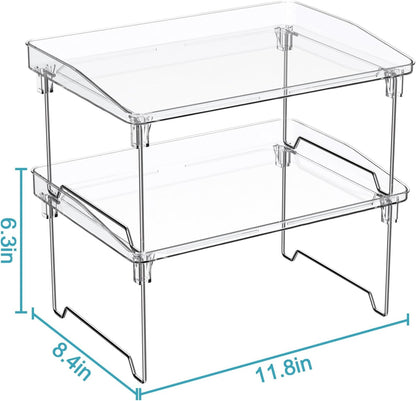 2 Pcs Cabinet Organizer Shelf, Stackable Kitchen Counter Shelves, Spice Rack,Countertop Organizers, Clear Plastic Storage Shelves Rack for Makeup,Bathroom,Cupboard,Desk,Pantry Organization4