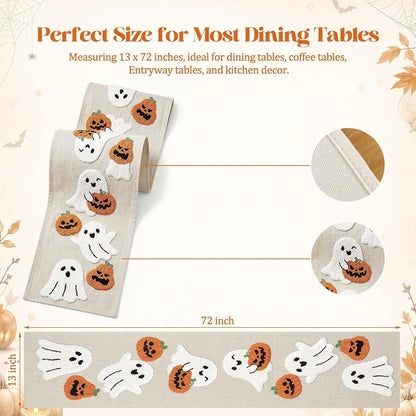 Large Halloween Ghost Table Runner 13×72'' Cute Plush Embroidered2