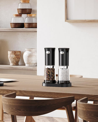 Electric Salt and Pepper Grinder Set – Rechargeable with LED Power Indicator, 5-Level Adjustable Grinding, LED Light, 4.5Oz Large Capacity Salt and Pepper Shakers with Storage Base8