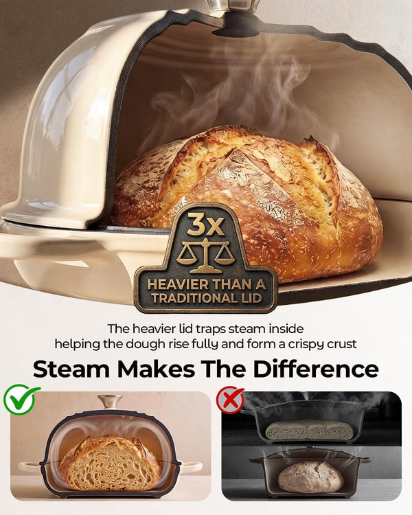 5QT Enameled Cast Iron Sourdough Bread Oven for Homemade, White | Tight-Fitting Dome Lid, Shallow Base Supports Easier Loading & Crisp Sourdough Crusts, Gifts for Sourdough Bakers4