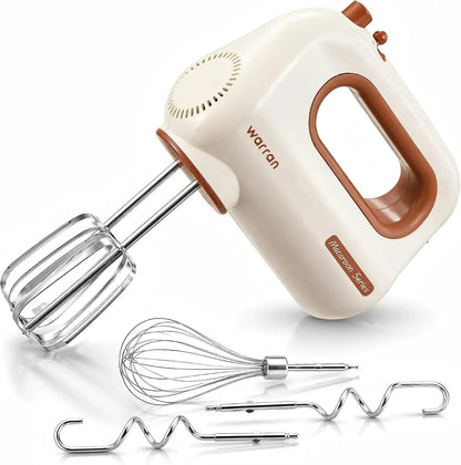 300W Compact Lightweight Electric Hand Mixer, with Powerful Quiet DC Motor for Baking, Cake, Brownies, Cookie Dough, Ideal for Home Kitchen (White)1