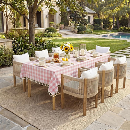 Pink Gingham Tablecloth Rectangle, Outdoor Linen Cotton Checkered Table Cloth with Tassel, Heavy Duty Wrinkle Free Buffalo Plaid Table Cover for Kitchen Dining Home Party - 55 X 84 Inch2