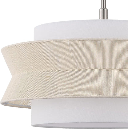 24 in 5-Light Drum Chandelier, Modern Farmhouse Hanging Light with Dual-Layer Woven Rope & Fabric Shade, Brushed Nickel Pendant Light, Adjustable for Dining Room, Kitchen Island, Entryway4