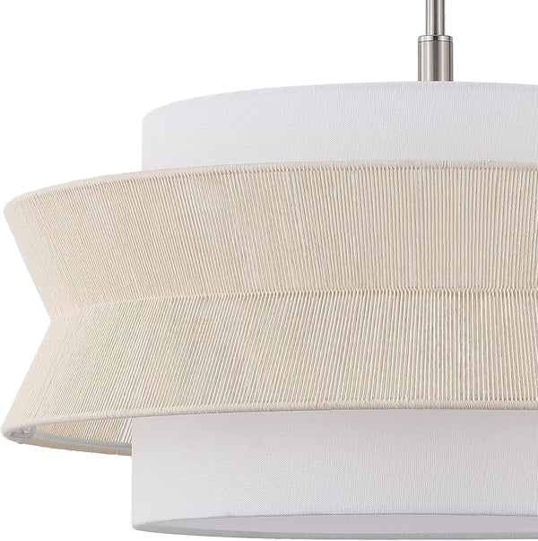 24 in 5-Light Drum Chandelier, Modern Farmhouse Hanging Light with Dual-Layer Woven Rope & Fabric Shade, Brushed Nickel Pendant Light, Adjustable for Dining Room, Kitchen Island, Entryway4