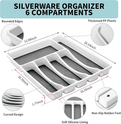 53PCS Silverware Set for 8 with Flatware Drawer Organizer, Stainless Steel Cutlery Set with Steak Knives, Include Spoons and Forks Set & Serving Utensils, Mirror Polished, Dishwasher Safe3