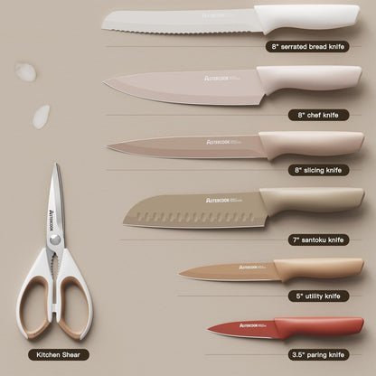 Knife Set, 13 Pieces Kitchen Knives Set with Healthy Anti-Rust Coating, Dishwasher Safe, Stainless Steel Chef Knife Sets with 6 Blade Guards, Fathers Day Gift for Men5