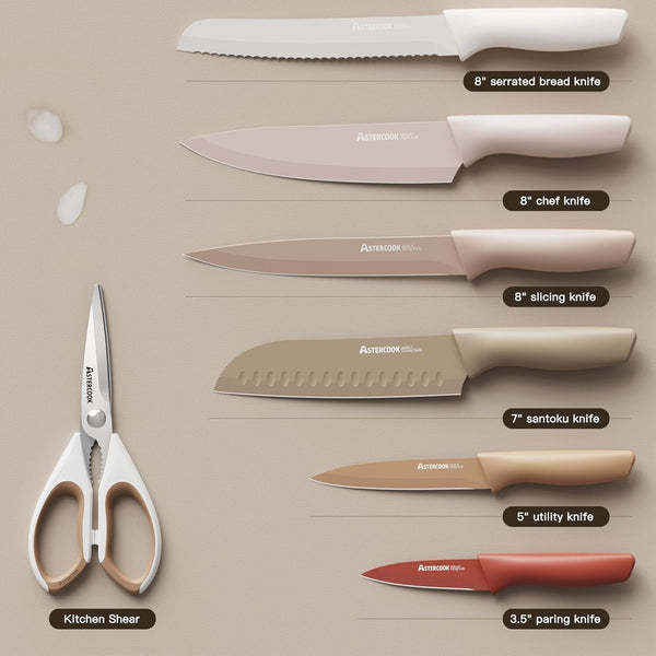 Knife Set, 13 Pieces Kitchen Knives Set with Healthy Anti-Rust Coating, Dishwasher Safe, Stainless Steel Chef Knife Sets with 6 Blade Guards, Fathers Day Gift for Men5