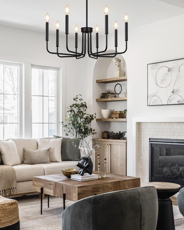 8 Light Black Chandelier, Farmhouse Chandelier for Dining Room Light Fixture Hanging, UL Listed Industrial Modern Chandelier for Bedroom, Foyer, Kitchen, Living Room, No Assembly Required7
