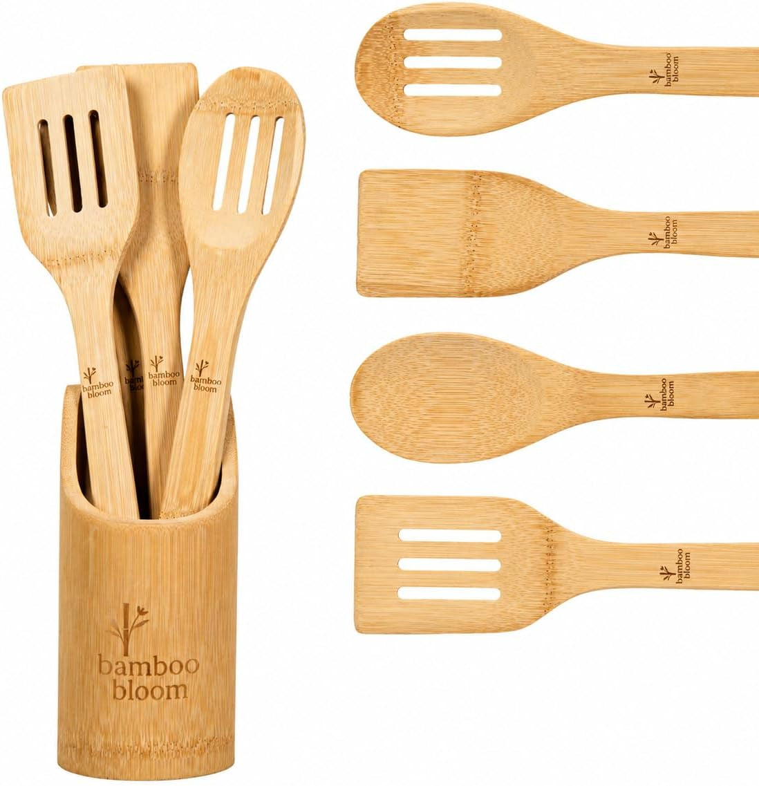 4-piece-kitchen-utensils-set-bamboo-cooking-utensils-with-comfort-grip-including-utensil-holder-bamboo-spoons-shovels-spatulas-wooden-utensil-set-for-non-stick-pans-kitchen-essentials