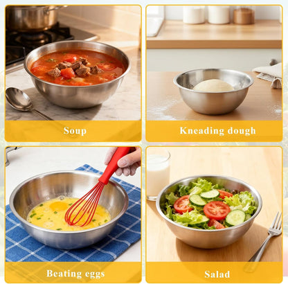 3 Packs Stainless Steel Mixing Bowls with Measurement Marks, Thicker Stainless Steel Flat Bottom Mixing Bowls Set, Stackable Salad Bowl for Cooking, Baking, Salad, Vegetables5