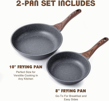 Nonstick Frying Pans, Grey(8+10 Inch) | Swiss Granite Coating, Free of PFOA&PFOS, Compatible with All Stoves Including Induction Cooktops, Easy to Clean4