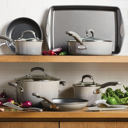Cookware Classic Brights Hard Enamel Aluminum Nonstick Cookware Set, 14-Piece, Sea Salt Gray2
