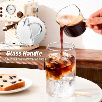 Espresso Cups Set of 2: Espresso Machine Accessories - Espresso Shot Cups for Home Baristas - Essential Coffee Bar Accessories - 4Oz Glass Espresso Cup Set with Handled and Spout4