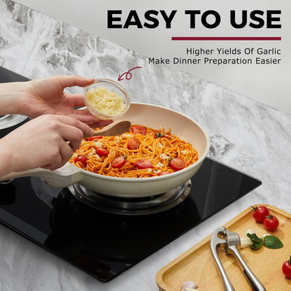 High Effective Garlic Press with Studs, Heavy Duty Garlic Mincer, Easy to Squeeze and Clean, Rust Proof, Ginger Crusher- Imperial Silver9