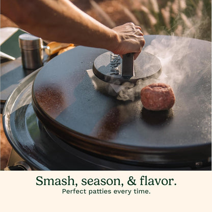 Smash Burger Press, Cast Iron, 6.5" round Burger Smasher | Hamburger Press with round Flat Edge for Crispy Carmelization, the Go-To Grill Press for Indoor and Outdoor Cooking, CISB-1115