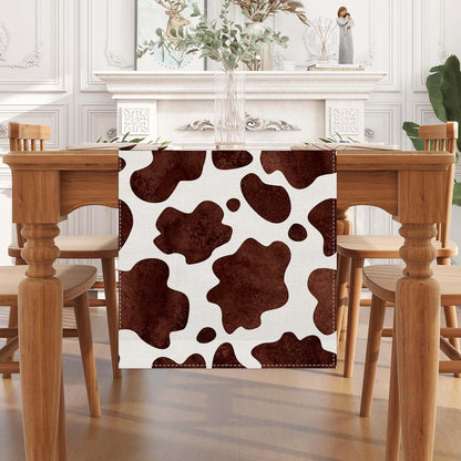 Linen Watercolor Cow Print Table Runner 72 Inches Long Cowhide Tablecloth Farm House Barnyard Animals Western Party Home Kitchen Table Decoration2
