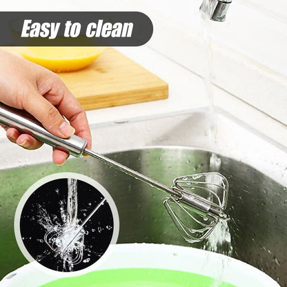 Stainless Steel Egg Whisk, Semi Automatic Hand Push Rotary Blender4