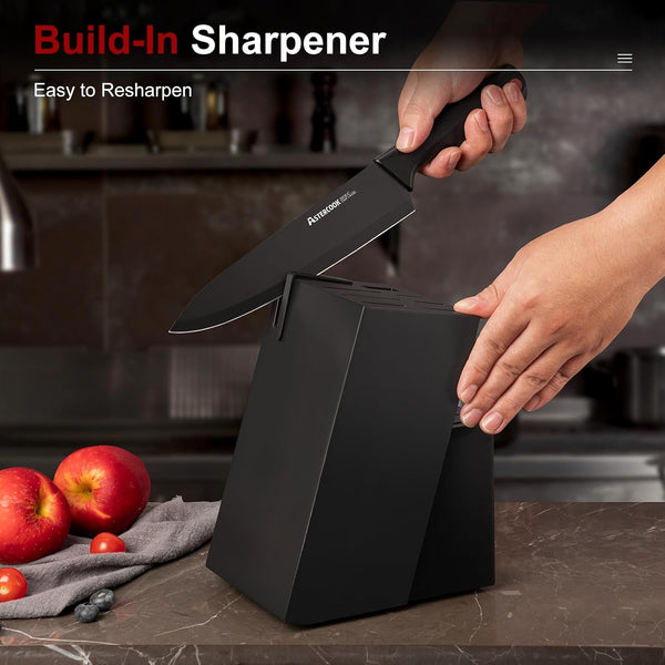 Knife Set for Kitchen with Block and Sharpener 15Pcs German4