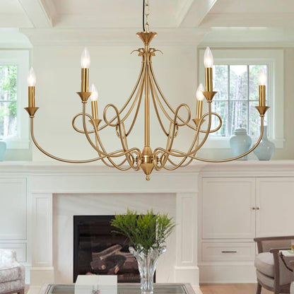 6-Light Modern Chandelier 36.6" Brass Candle Chandeliers Metal Gold Pendant Light Fixture for Dining Room Living Room Kitchen Island Foyer Entryway, E12 Base1