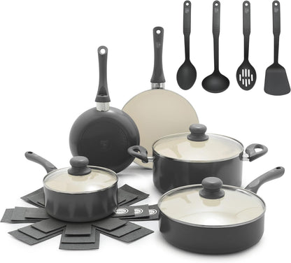 16Pc Ceramic Nonstick Pots & Pans Cookware Set, Graphite Black | Pfas-Free Nonstick Coating, Stockpot, Frying Pans, Saucepan, Sauté, Induction Ready, All Stovetop Compatible, Dishwasher Safe1