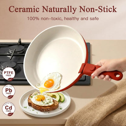 11PCS Ceramic Pots and Pans Set Non Stick, Nonstick Cookware Set Detachable Handle, Red Black Gradien Pots and Pans Induction Kitchen Cooking Sets, RV Cookware Sets for All Stoves5