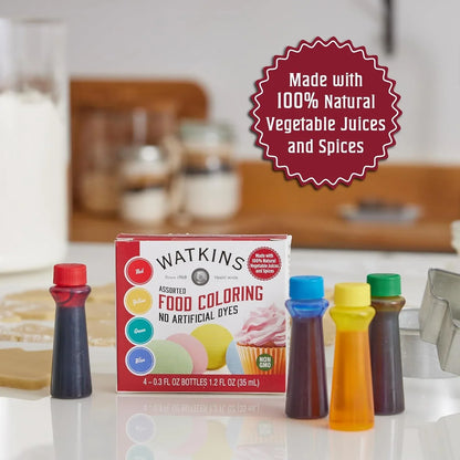Assorted Food Coloring, 1 Each Red, Yellow, Green, Blue, Total Four 0.3 Oz Bottles, 4 Count (Pack of 1)4