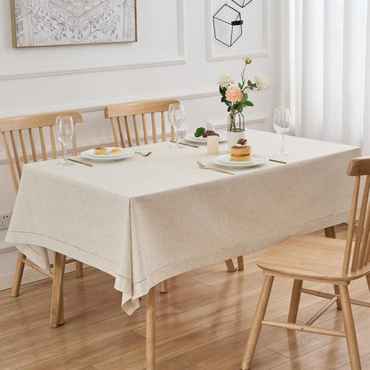 Natural Flax Linen Tablecloth – Undyed Rectangle Hemstitch Table Cover for Kitchen, Dining & Decoration (Neutral, 55" X 86")3