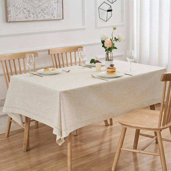 Natural Flax Linen Tablecloth – Undyed Rectangle Hemstitch Table Cover for Kitchen, Dining & Decoration (Neutral, 55" X 86")3