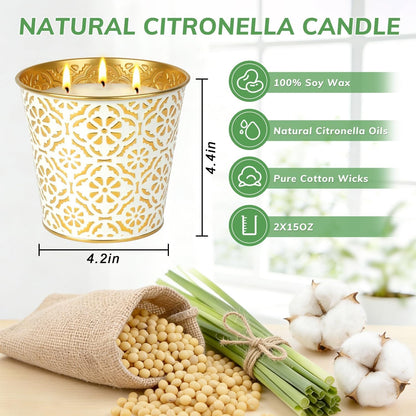 Citronella Candles Outdoor, 28Oz Large Citronella Candles - 180 Hours Burn Time, 3-Wicks Outdoor Candle for Patio, Garden, Camping, Yard, Balcony, Summer Party & Home4