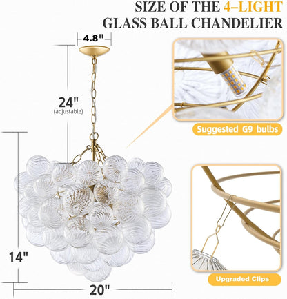 Swirled Bubble Glass Chandelier, Gold and Clear, Dia 20"2