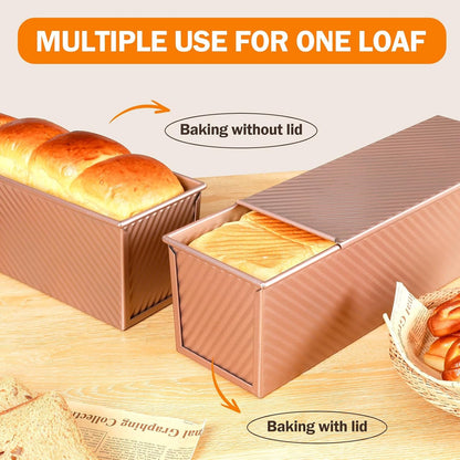 Pullman Loaf Pan with Lid, 13X4, Nonstick Sandwich Bread Loaf Pan | 2.2LB, Heavy Duty Carbon Steel Corrugated Toast Box with Cover for Homemade Sourdough Bread Baking, Bakeware, Bakers Gift5