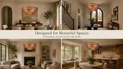 40 Inch Modern round Amber Crystal Glass Chandelier, Large 4-Tier 10 Lights Gold Luxury Hanging Light Fixture, for Dining Room, Kitchen Island, Living Room, Entryway (Included E12 Bulbs)8
