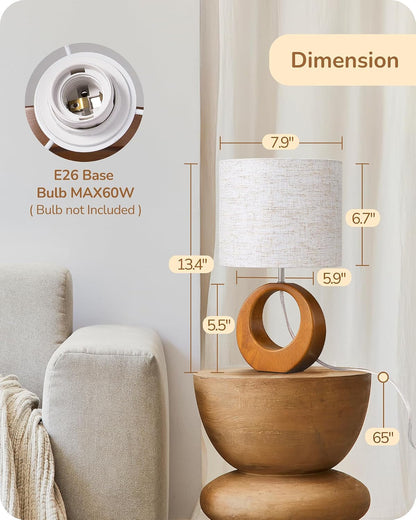 Small Wood Table Lamp, Nightstand Lamp, On-Off Switch, Living Room4
