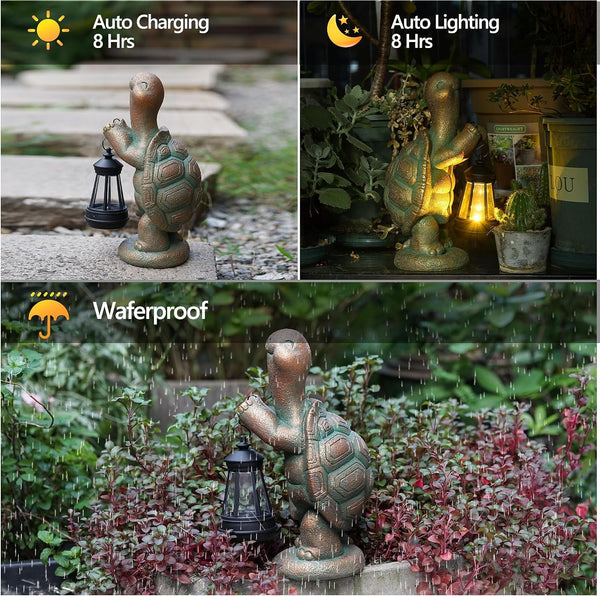 Turtle Solar Outdoor Garden Statue, Resin Statue with Solar Light Lantern7