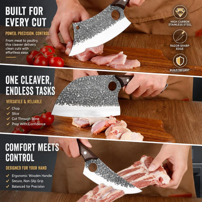 Forged Butcher Knife Set: Comfortable Handle for Long Use - 3PCS Viking Kitchen Knives Set for Mens - Handmade Cooking Meat Cleaver for Cutting and Chopping3