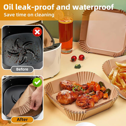 Air Fryer Paper Liners for 4 Qt / 5 Qt / 6 Qt (8.3'' on Top) | Compatible with Ninja/Chefman/Cosori/Instant Pot and Other 4Q-6Qt Airfryer, Thickened Square Disposable Liner2