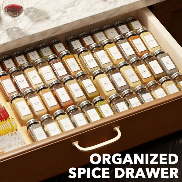 Bamboo Spice Drawer Organizer, (Need 3" Deep Drawer) Expandable 4 Tier Spices Rack for Cabinet, Kitchen Seasoning Storage Insert (Jars Not Included, from 12" to 23" Wide)7